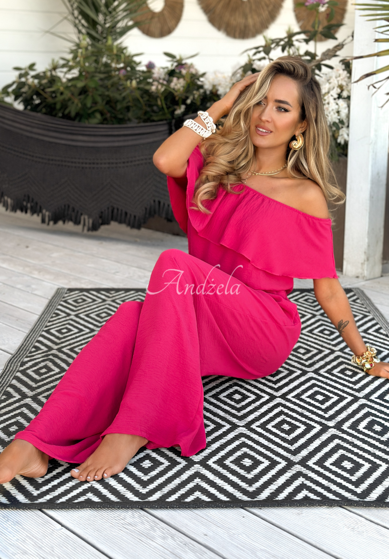 Langer Offshoulder Overall Secret Lagoons Fuchsia