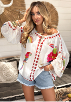 Bluse Mit Muster Lovely Parrots Hell Beige