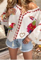 Bluse Mit Muster Lovely Parrots Hell Beige