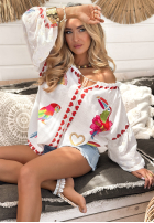 Bluse Mit Muster Lovely Parrots Hell Beige