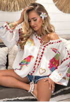 Bluse Mit Muster Lovely Parrots Hell Beige