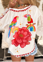 Bluse Mit Muster Lovely Parrots Hell Beige