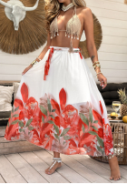 Hose wide leg Mit Muster Ruby Leaves biało-Rot