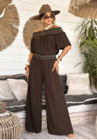Haftowany Set Bluse i Hose wide leg Summer Life Schokoladenbraun