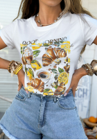 T-Shirt z nadrukiem w cytrynki Principessa Weiß