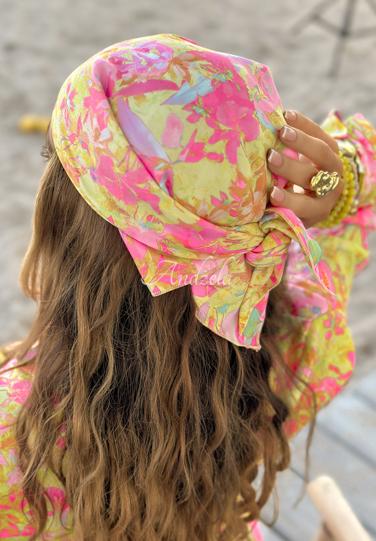 Gemustertes Set 3in1 Hemd, Shorts und Halstuch Wild Expressions gelb-rosa