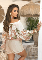 Bluse Kleid im spanischen Stil Mit Muster Catching Some Rays Ecru