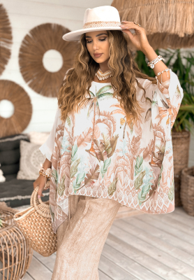 Gemusterte oversize Bluse A Lot Of Palms Ecru