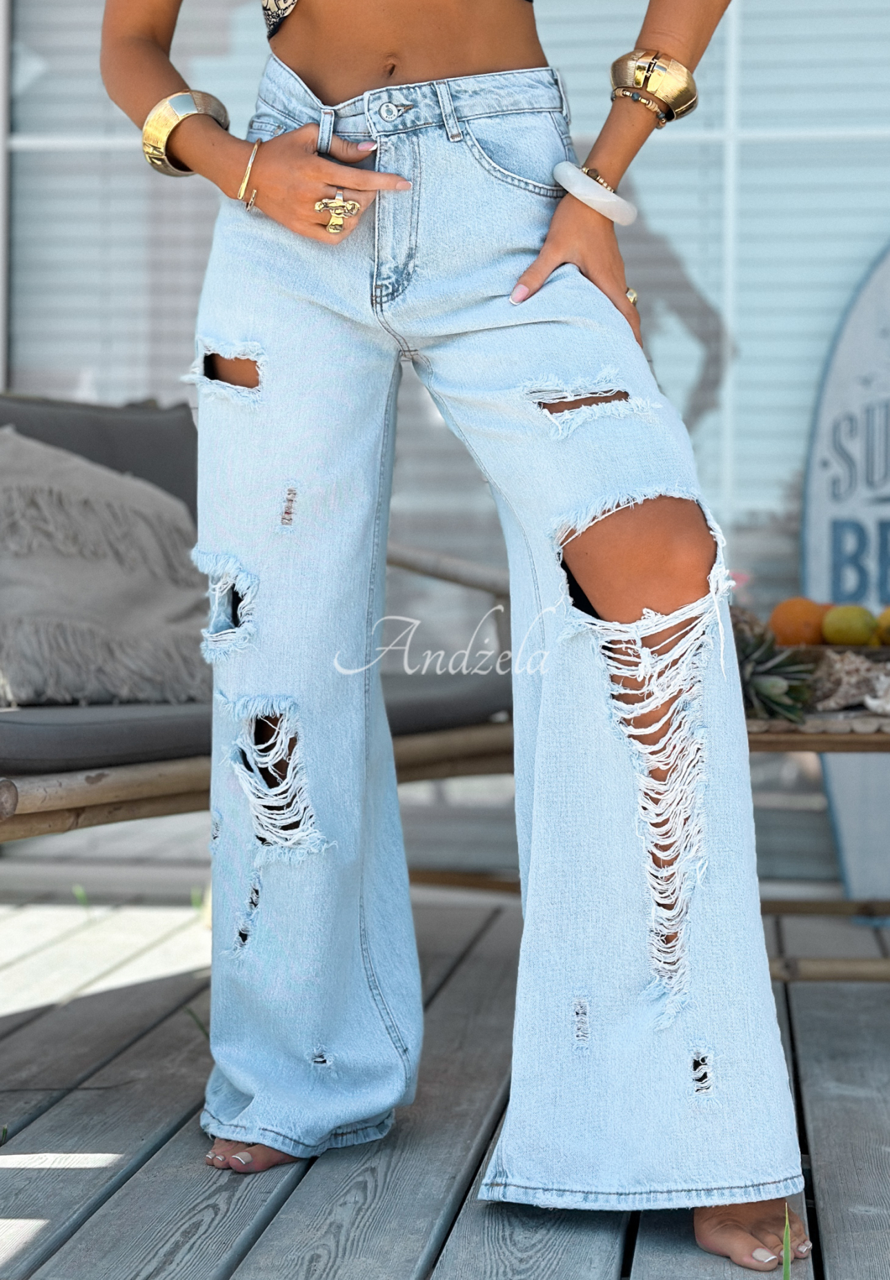 Jeans wide leg im Used-Look Stunning Choice Hellblau