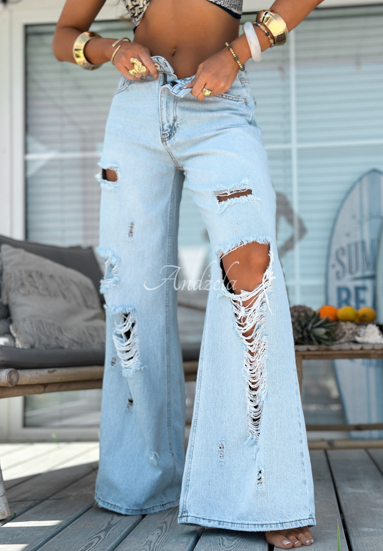 Jeans wide leg im Used-Look Stunning Choice Hellblau