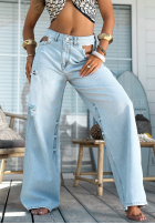 Spodnie jeansowe wide leg z wycięciami Divine Choice jasnoniebieskie