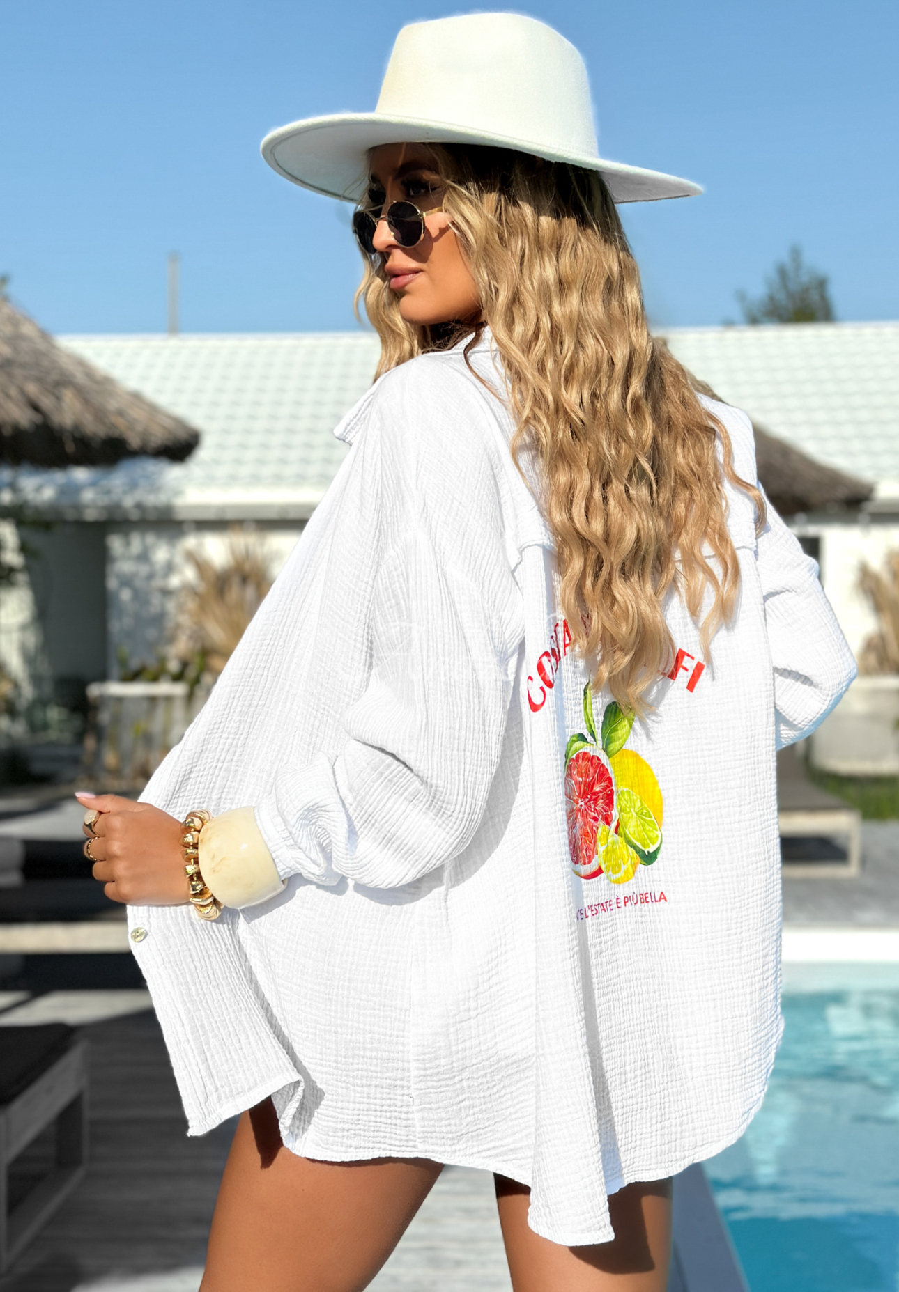 Muslinhemd mit Print Costa D&#039;Amalfi Weiß