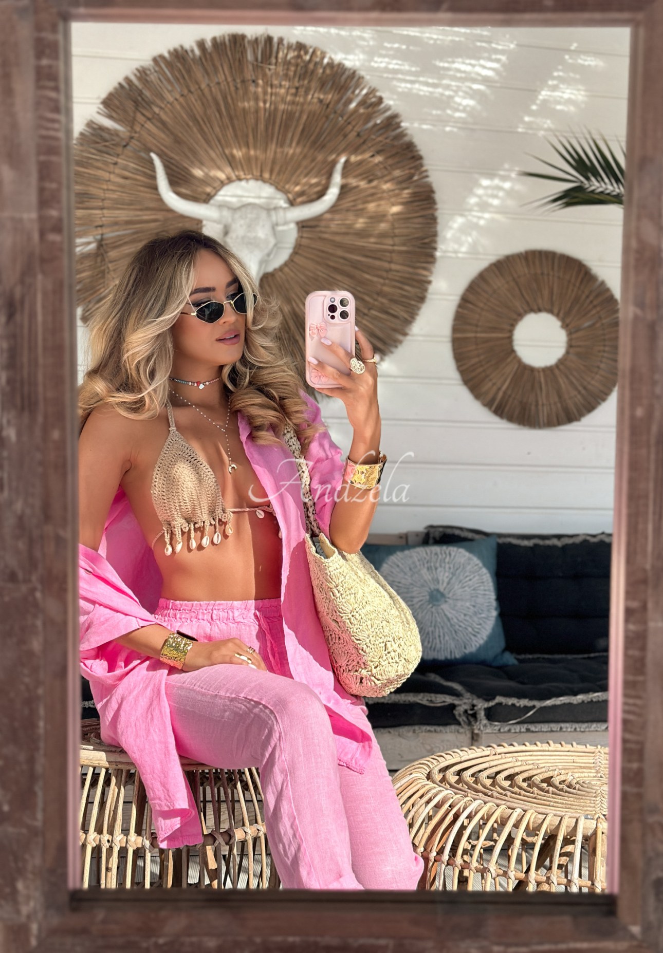 Sun Symphony linen shirt pink