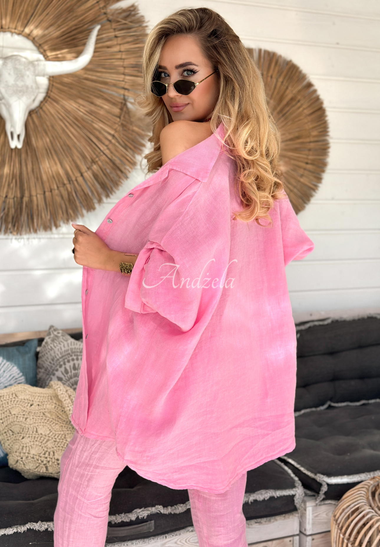 Sun Symphony linen shirt pink