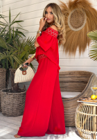 Haftowany Set Bluse i Hose wide leg Summer Life Rot