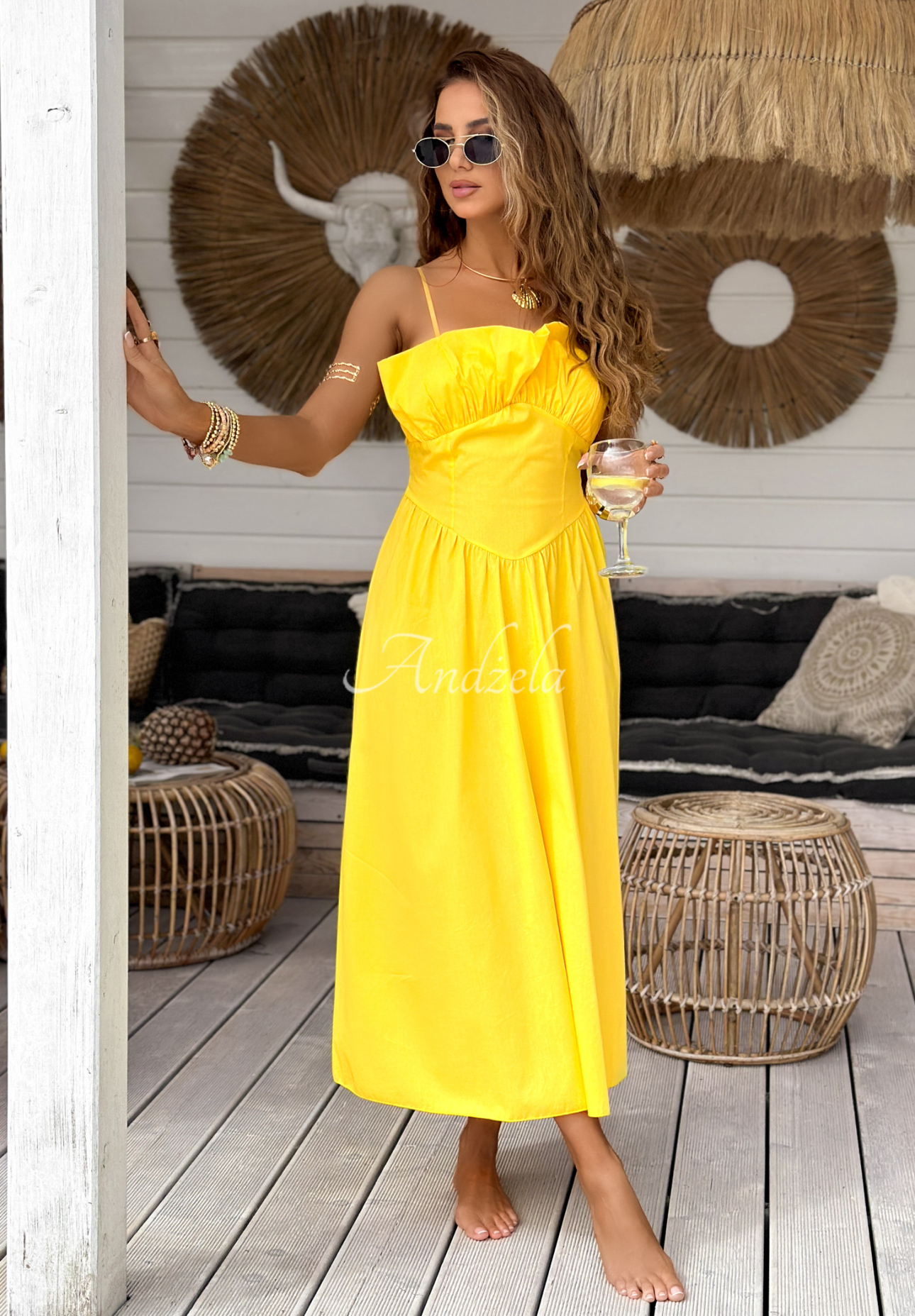 Midi-Kleid mit Trägern Summer Dates Gelb