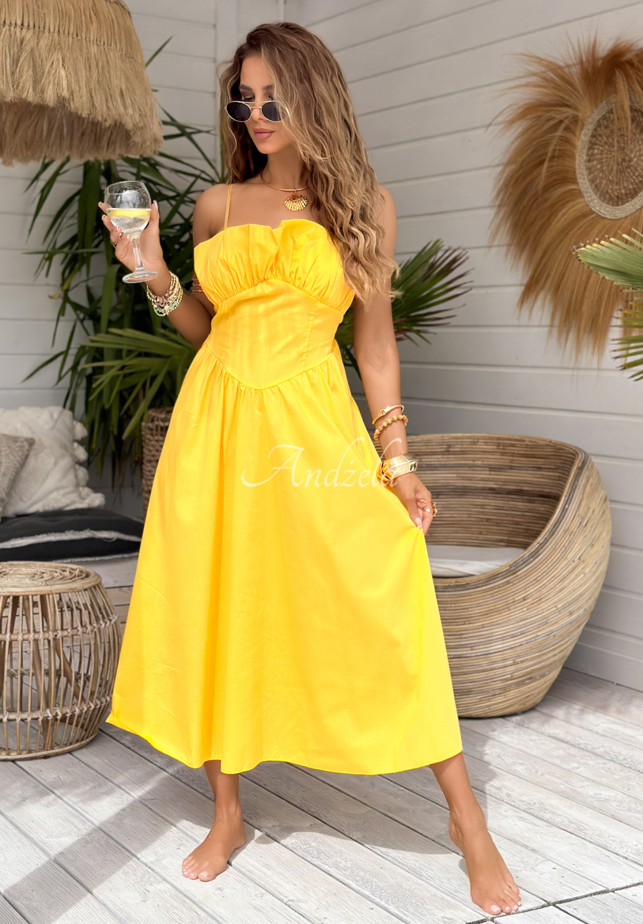 Midi-Kleid mit Trägern Summer Dates Gelb