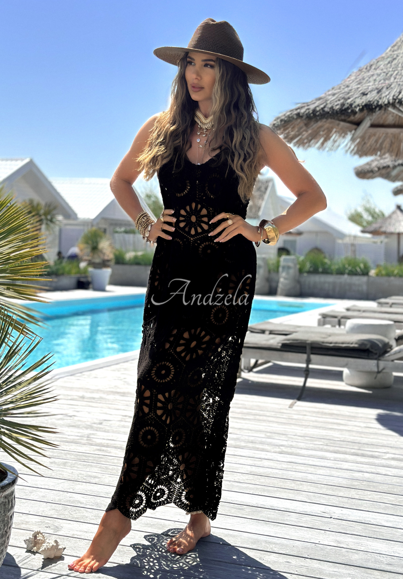 Durchbrochenes Kleid boho Samira Schwarz