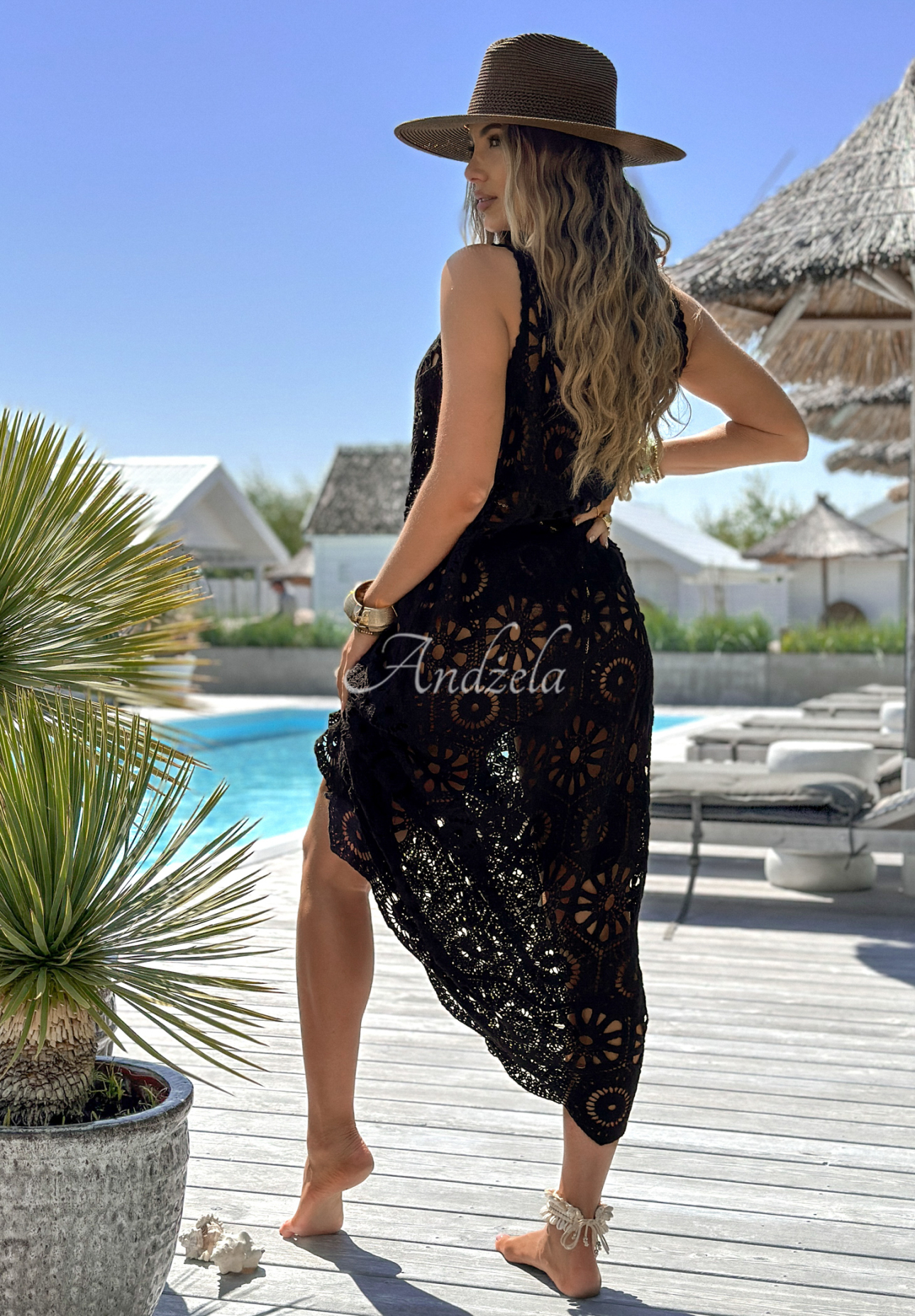Durchbrochenes Kleid boho Samira Schwarz