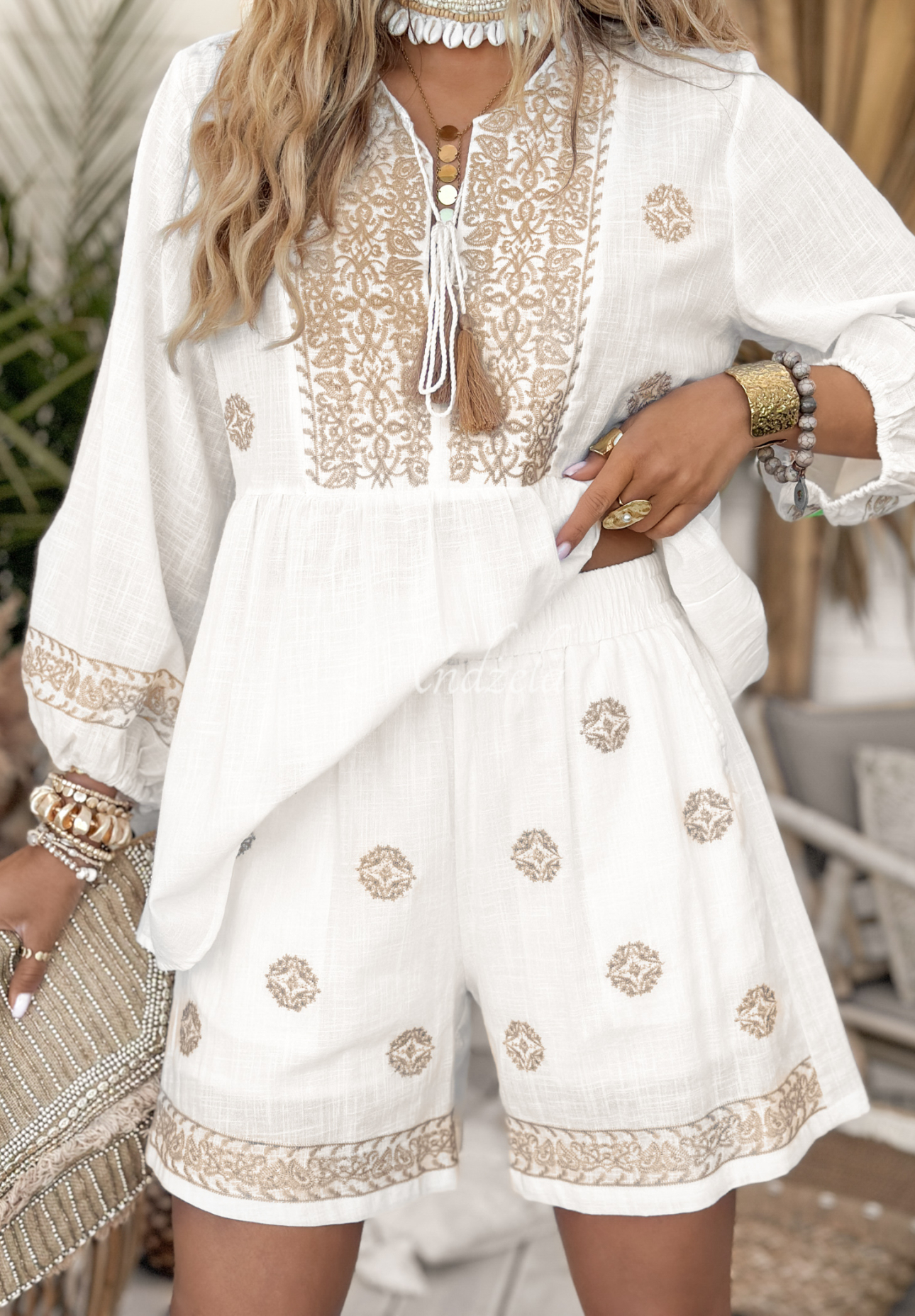 Shorts mit Stickerei boho Serene Beaches Weiß