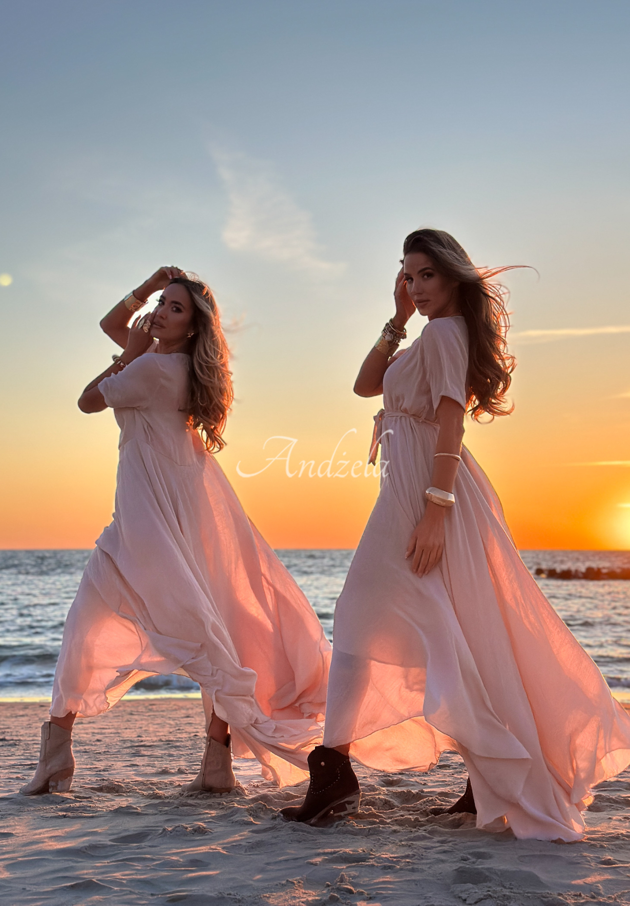 Maxikleid mit Gürtel Beachfront Villa Beige