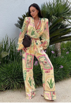 Komplet koszula i spodnie wide leg we wzory La Milla Really Notice bananowy