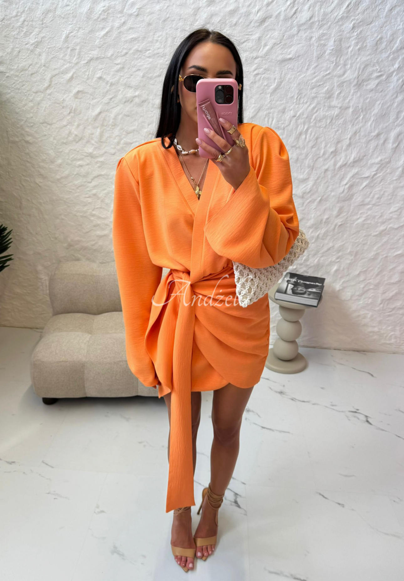 Viskosekleid mit Gürtel La Milla Don&#039;t Waste Time Orange
