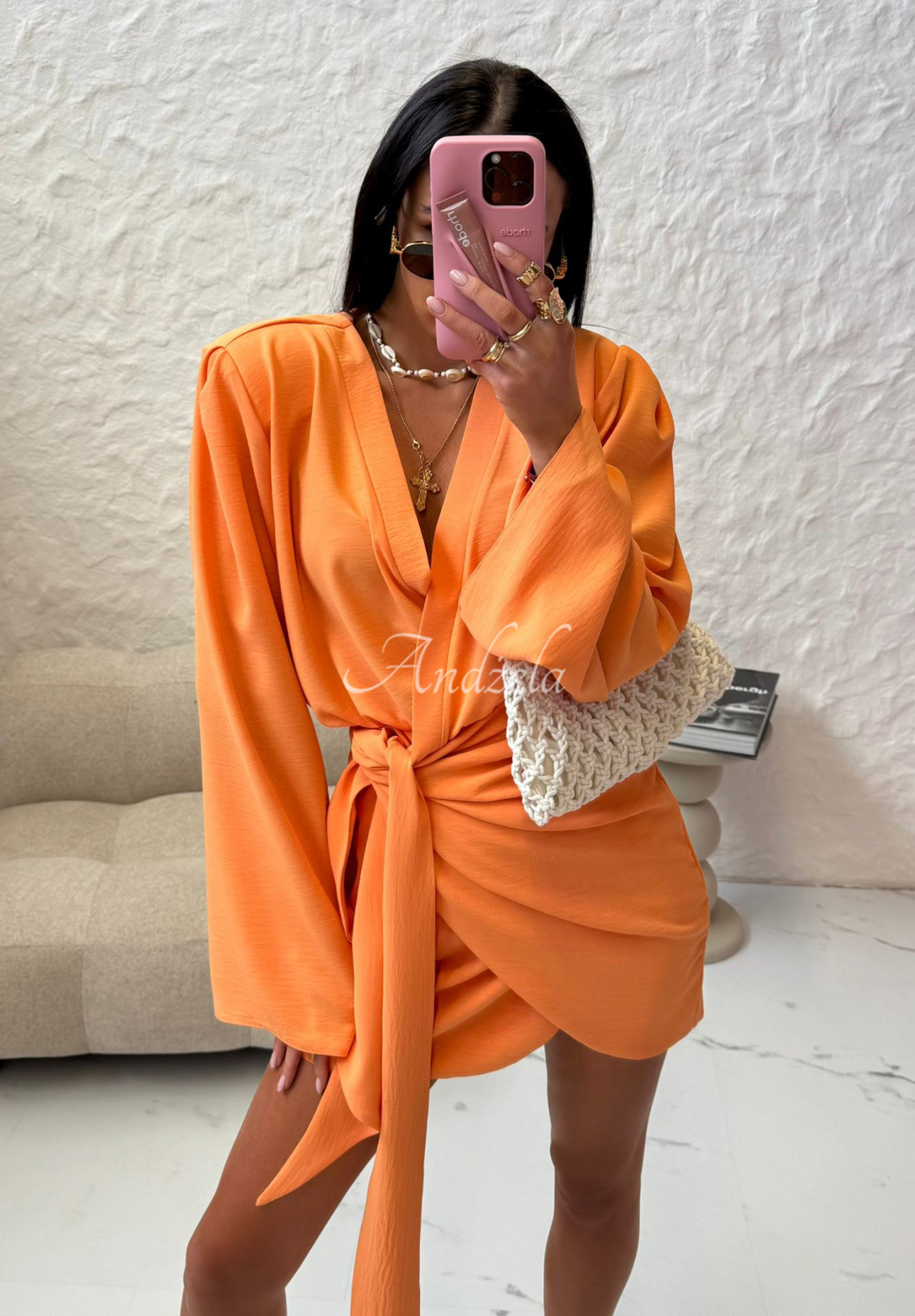 Viskosekleid mit Gürtel La Milla Don&#039;t Waste Time Orange