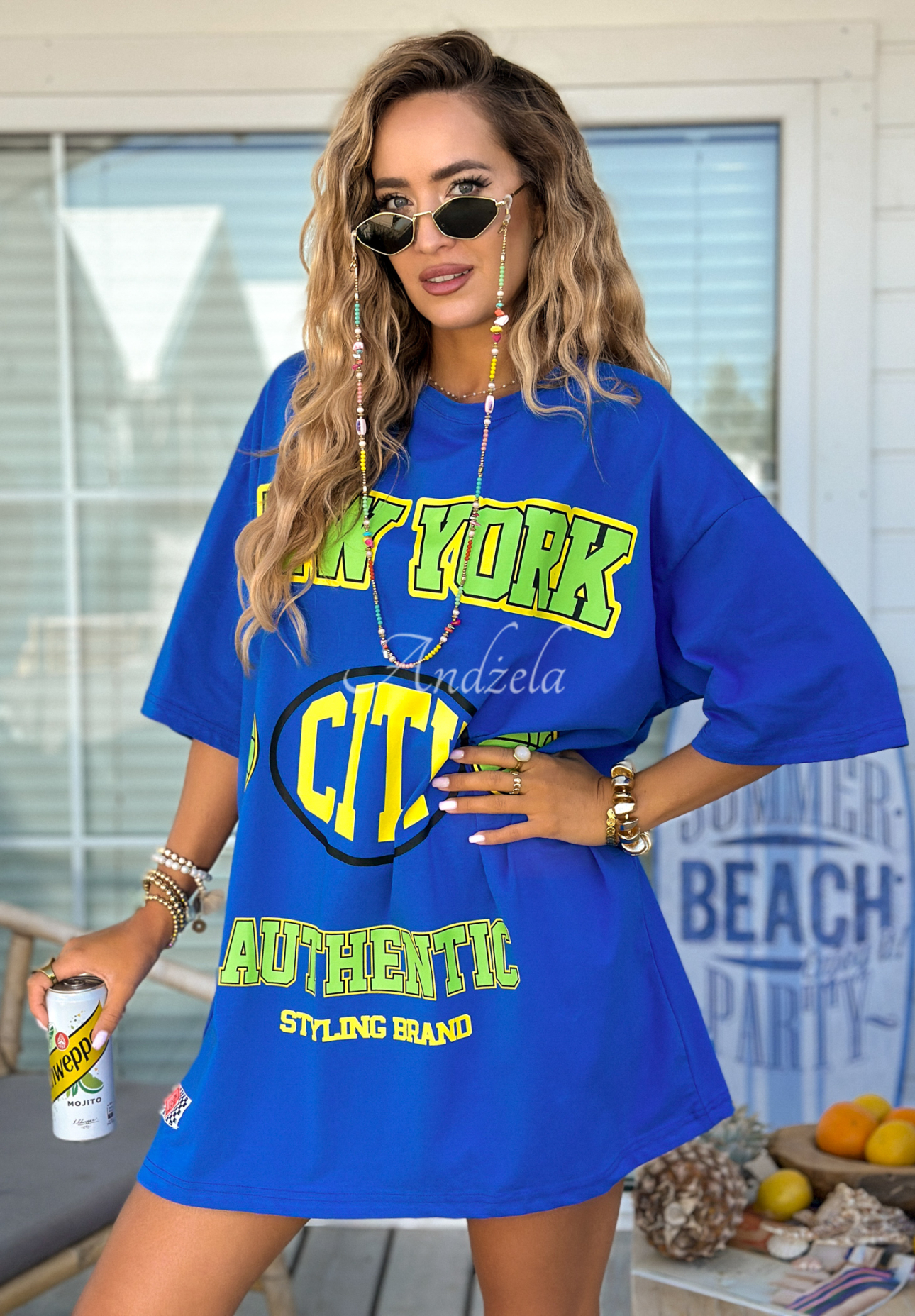 T-Shirt oversize mit Print MC NYC Authentic Kobaltblau