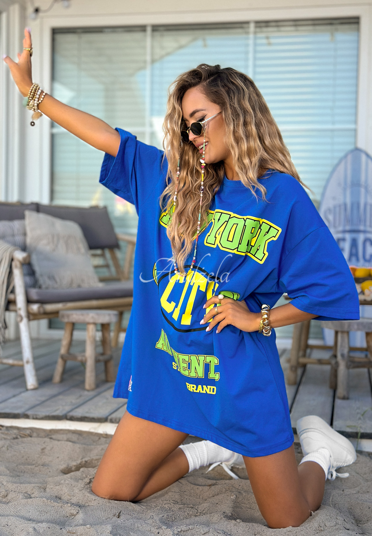 T-Shirt oversize mit Print MC NYC Authentic Kobaltblau