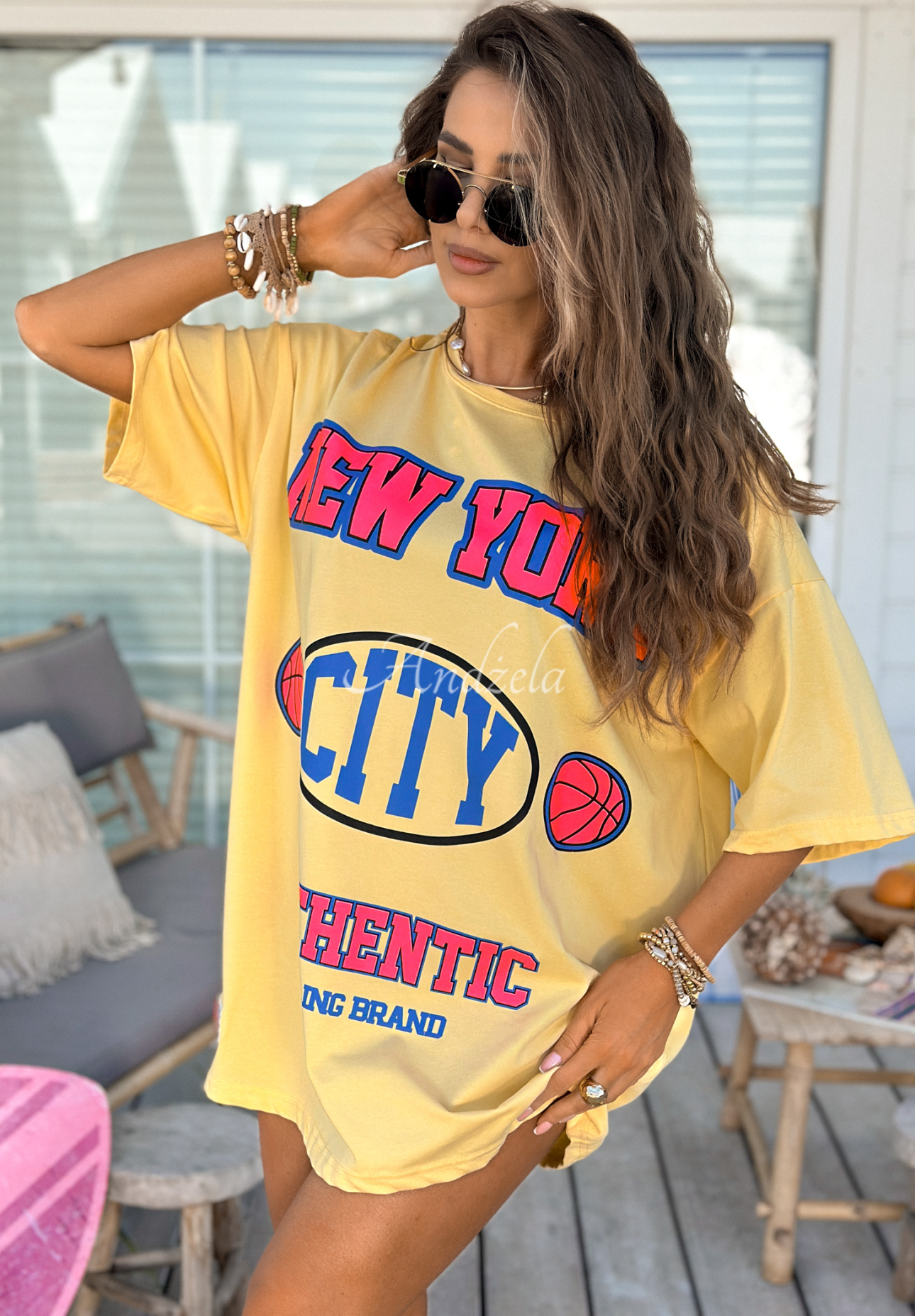 T-Shirt oversize mit Print MC NYC Authentic Bananengelb