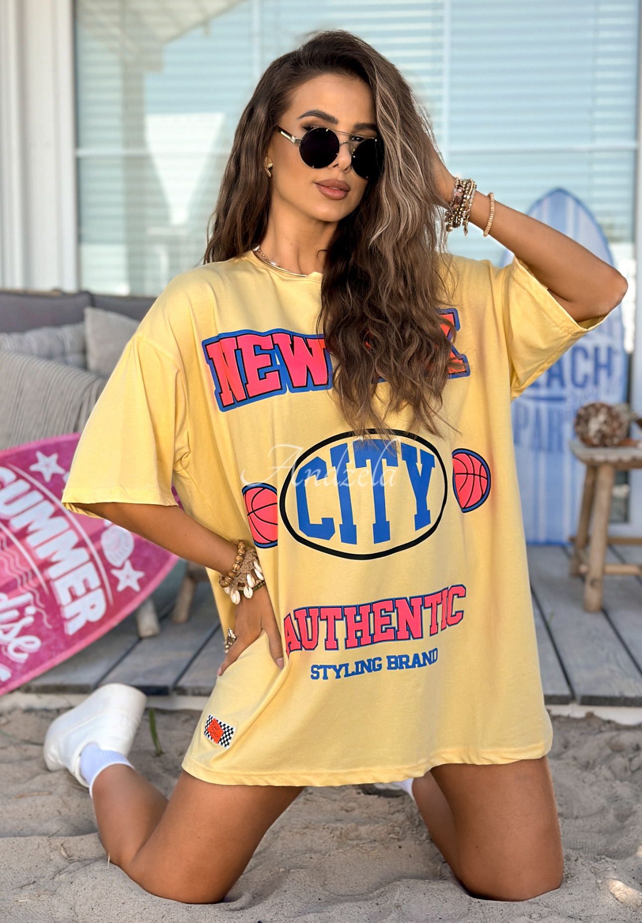 T-Shirt oversize mit Print MC NYC Authentic Bananengelb