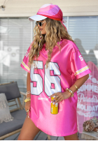 Długi T-shirt sukienka z nadrukami Number 56 różowy