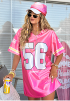 Długi T-shirt sukienka z nadrukami Number 56 różowy