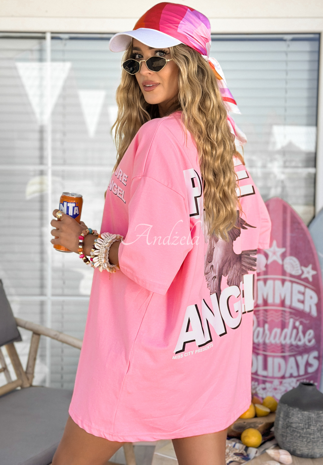 T-Shirt oversize mit Print MC Pure Angel Rosa