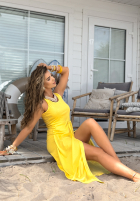 Midikleid mit Schlitz Casilla Bananengelb