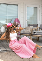 Material Hose wide leg z wiązaniem Wavy Happiness Rosa