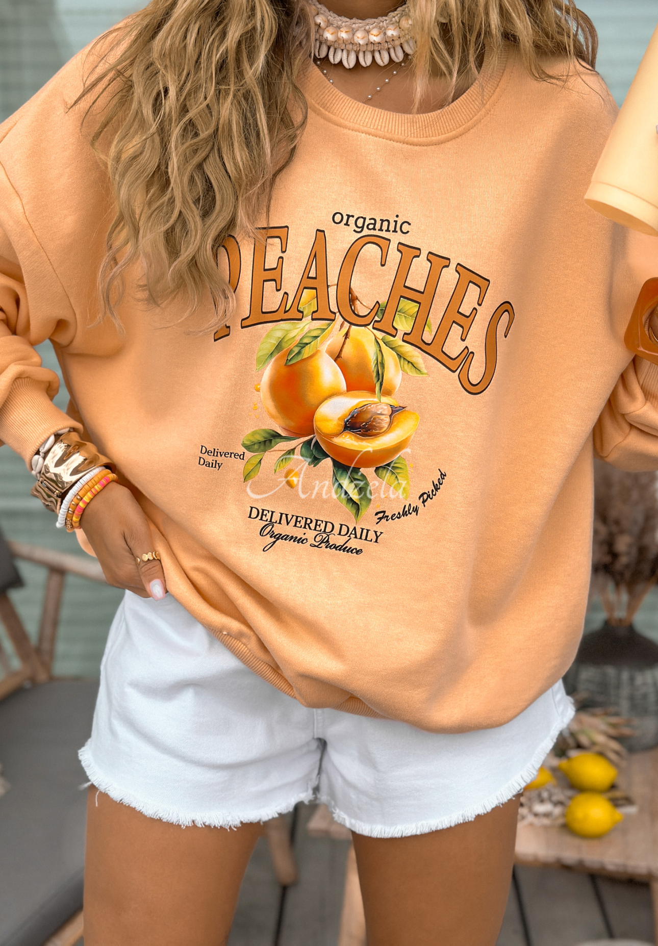 Sweatshirt mit Print Live It Pfirsichfarben