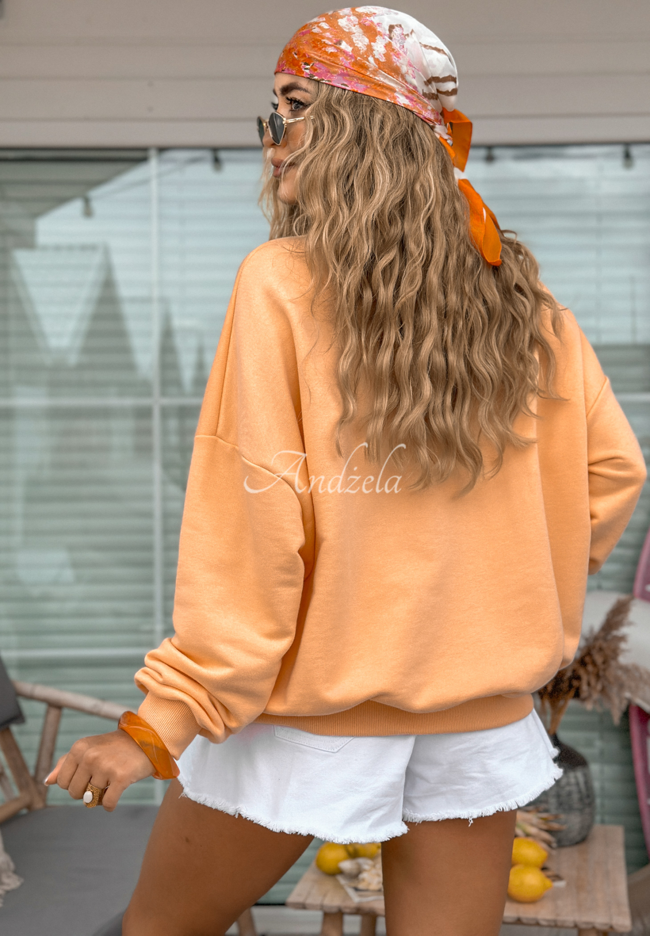 Sweatshirt mit Print Live It Pfirsichfarben