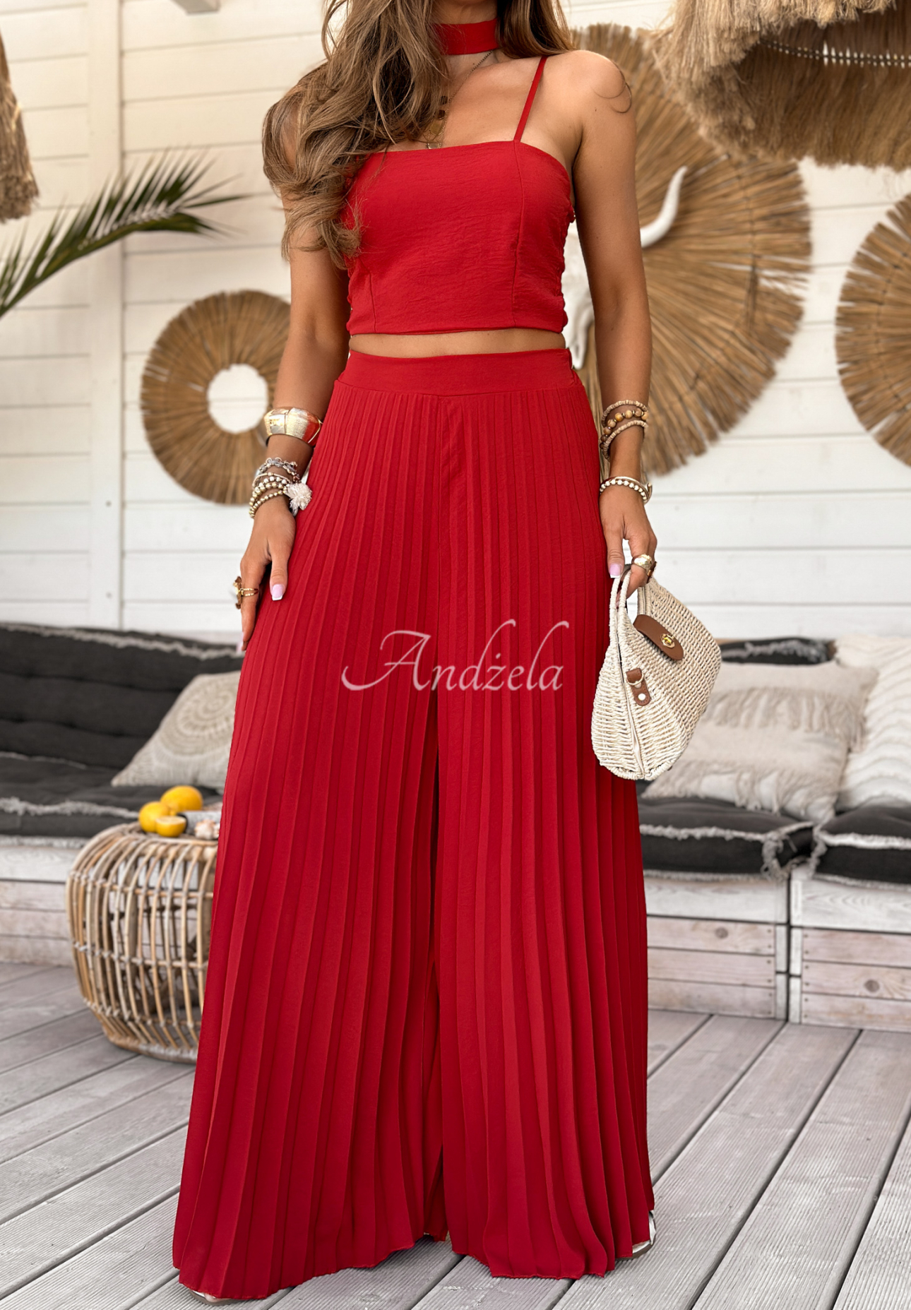 Set Top und plissierte Hose wide leg Beverly Shores Rot