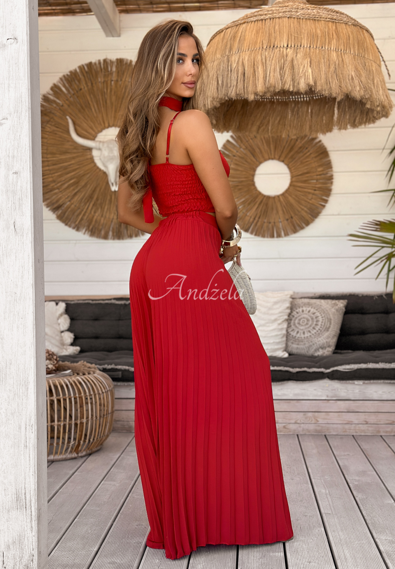 Set Top und plissierte Hose wide leg Beverly Shores Rot