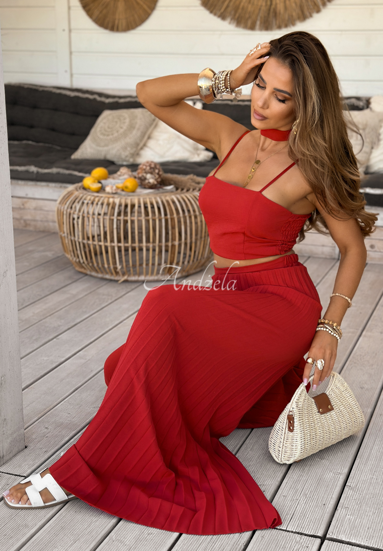 Set Top und plissierte Hose wide leg Beverly Shores Rot