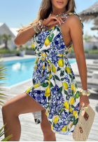 Kleid na ramiączkach w cytrynki La Fleur granatowo-Gelb