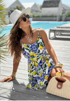 Kleid na ramiączkach w cytrynki La Fleur granatowo-Gelb