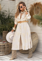 Koszulowa Kleid z haftami boho Prettiest Sunsets Beige