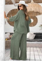 Lniana Bluse z kwiatami Summer Dream Khaki