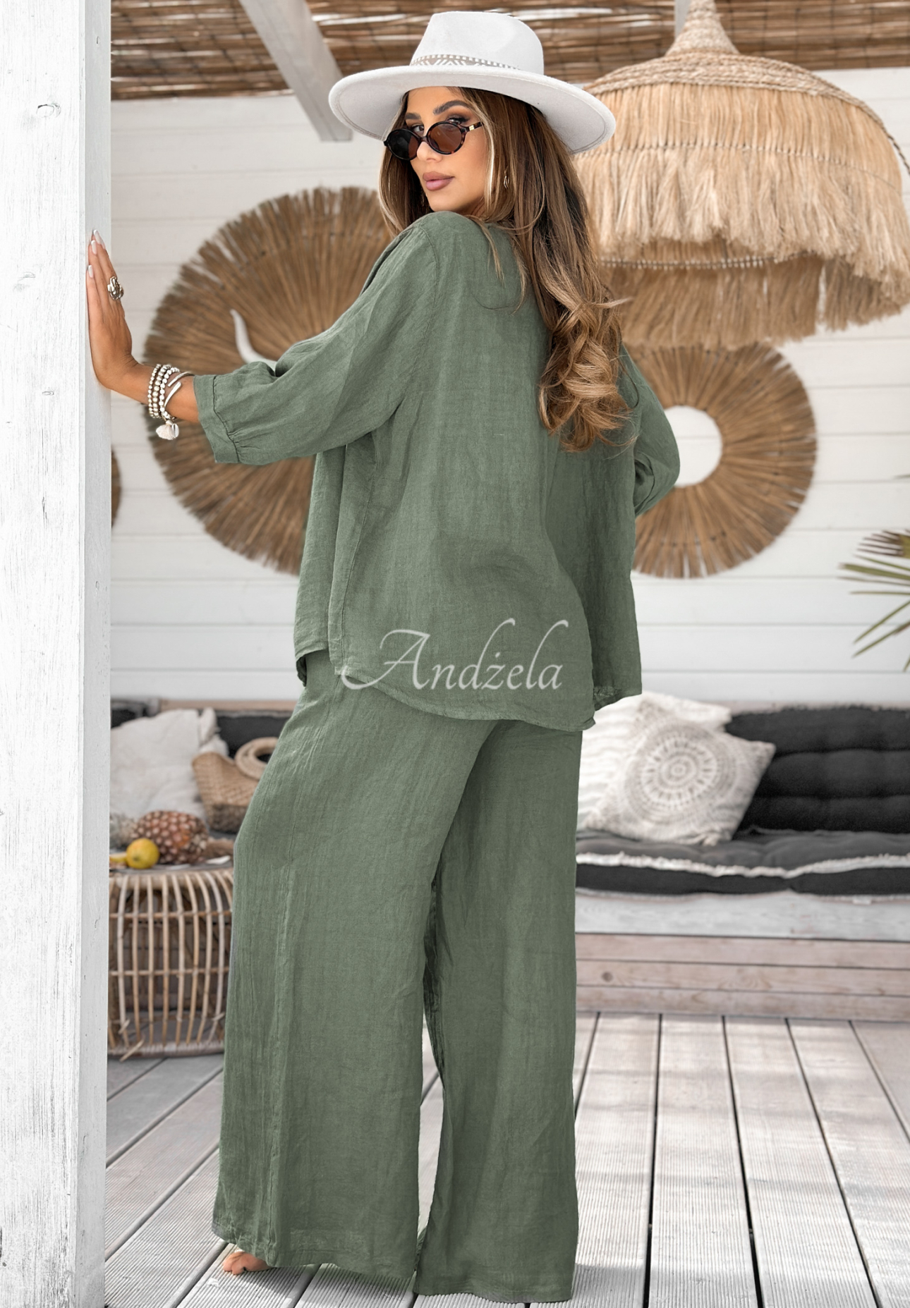 Leinenbluse mit Blumenmuster On Vacation Khaki