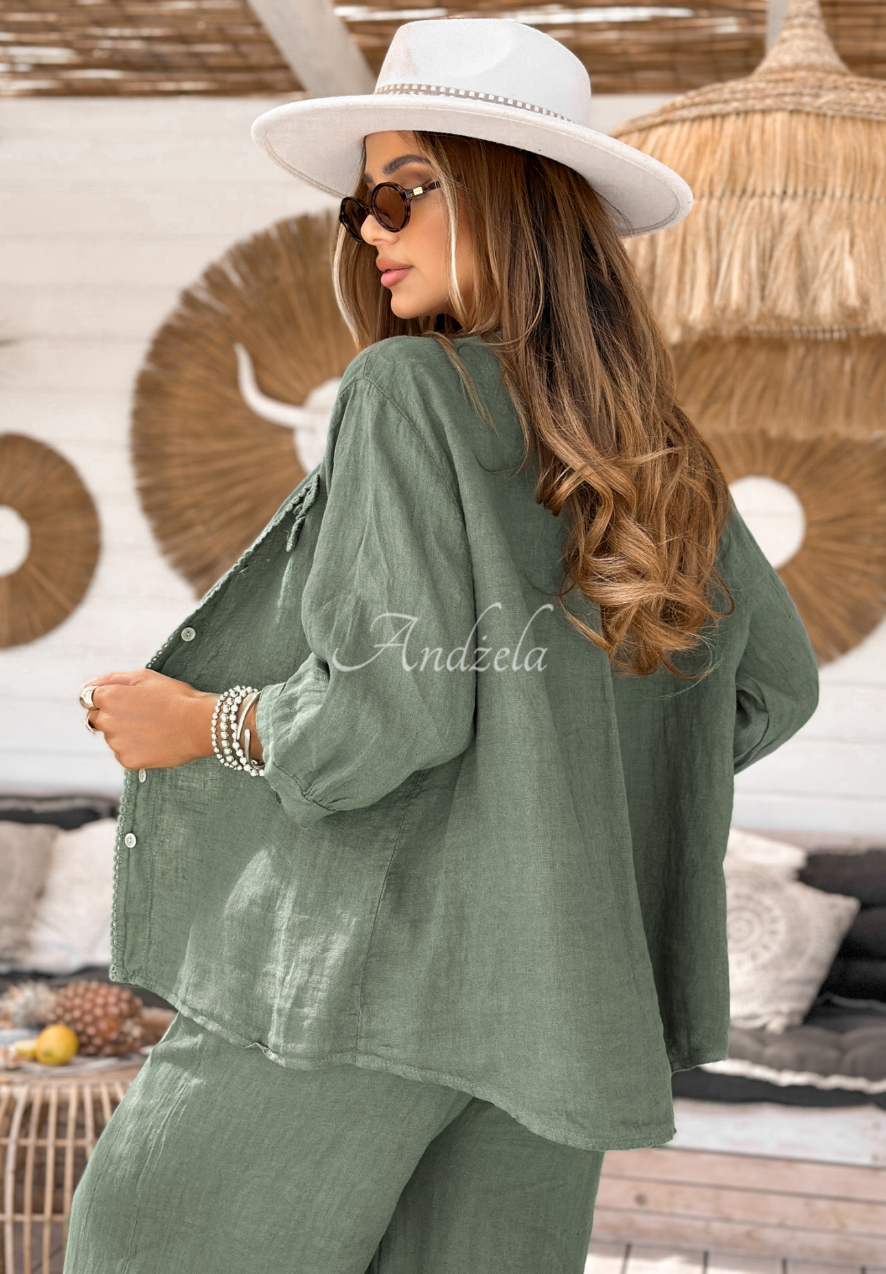 Leinenbluse mit Blumenmuster On Vacation Khaki