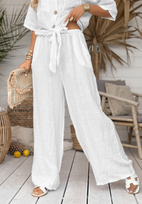 Leinenhose wide leg On Vacation Weiß