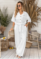 Lniane Hose wide leg My Happy Place Weiß